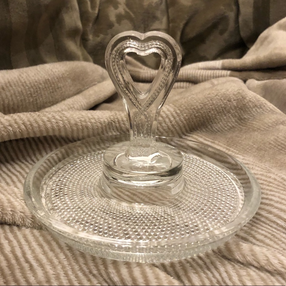 Vintage Glass Candy Dish With Heart Handle